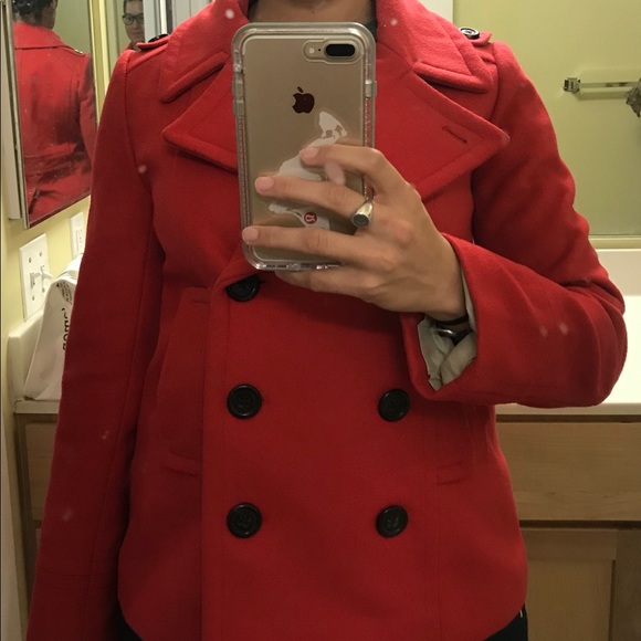 J Crew Red Pea Coat - Picture 4 of 5